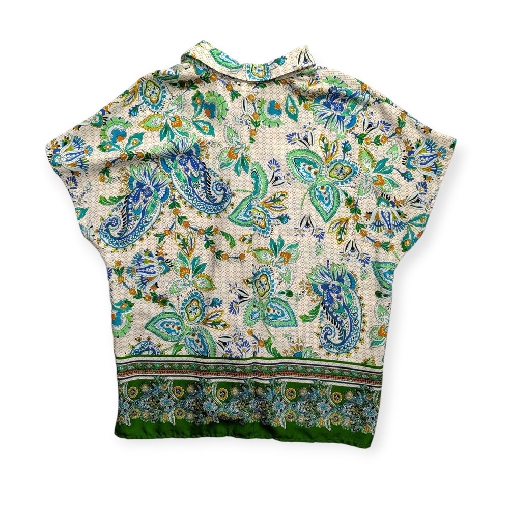 Joie Paisley Button Up Blouse Green Blue Short Sleeve Top Floral Casual Boho XS - Picture 3 of 6